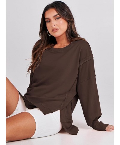 Women's Oversized Sweatshirt Crew Neck Long Sleeve Casual Slit Sloucthy Pullover Top Fall Clothes Coffee $17.57 Hoodies & Swe...