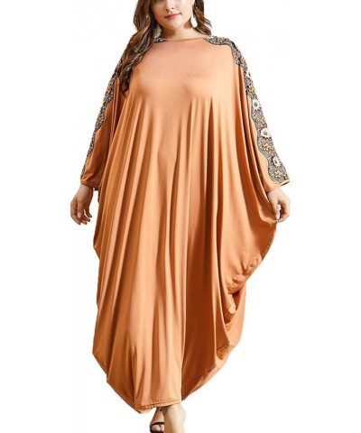 Women's Batwing Plaid Floral Printed Long Sleeves Oversized Maxi Dress Sleep Loungewear Orange $22.94 Dresses