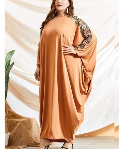 Women's Batwing Plaid Floral Printed Long Sleeves Oversized Maxi Dress Sleep Loungewear Orange $22.94 Dresses