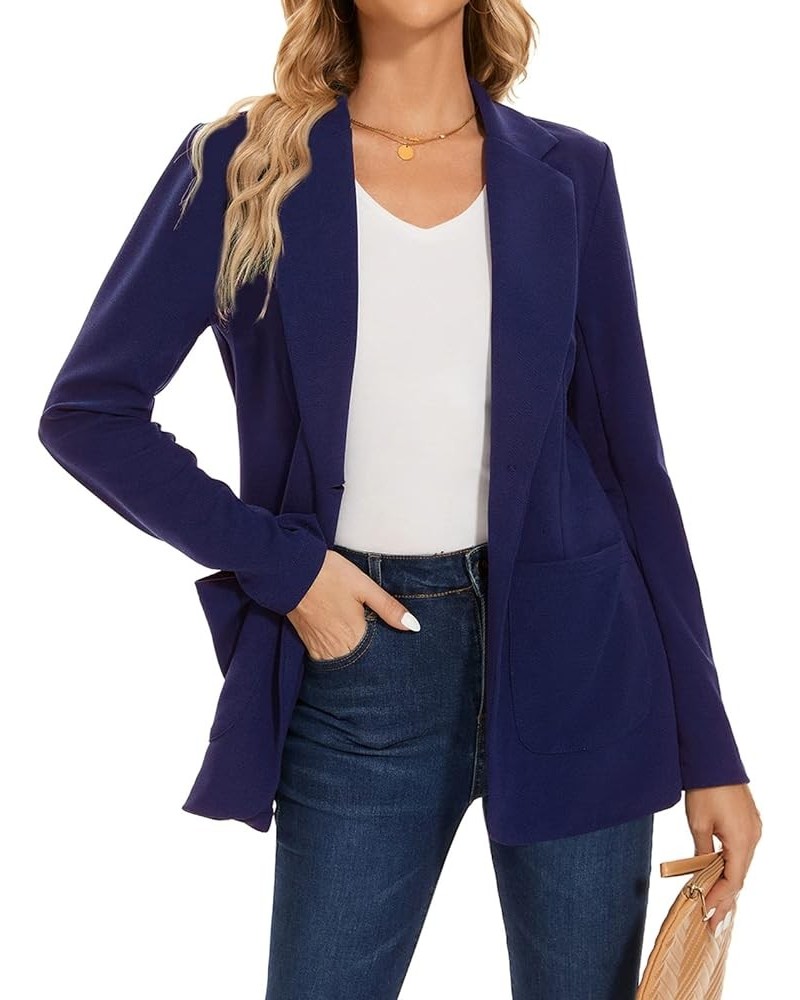 Blazers for Women Casual Long Sleeve Open Front Cardigan Button Work Office Blazers Jackets with Pockets Navy Blue $21.31 Bla...