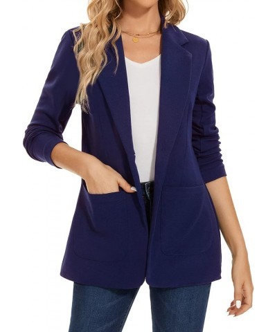 Blazers for Women Casual Long Sleeve Open Front Cardigan Button Work Office Blazers Jackets with Pockets Navy Blue $21.31 Bla...