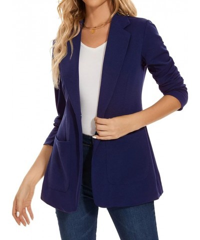 Blazers for Women Casual Long Sleeve Open Front Cardigan Button Work Office Blazers Jackets with Pockets Navy Blue $21.31 Bla...