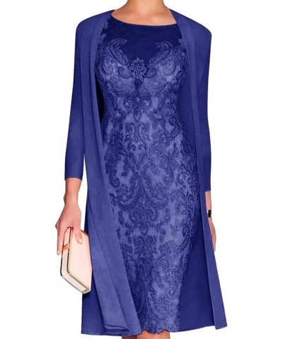 Chiffon Mother of The Bride Dresses with Jackets Long Sleeves Lace Formal Evening Dress MT001 Royal Blue $43.44 Dresses