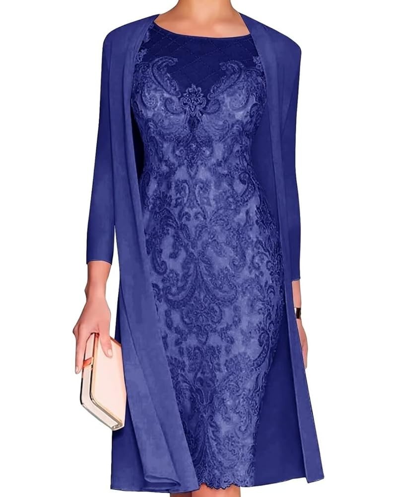 Chiffon Mother of The Bride Dresses with Jackets Long Sleeves Lace Formal Evening Dress MT001 Royal Blue $43.44 Dresses