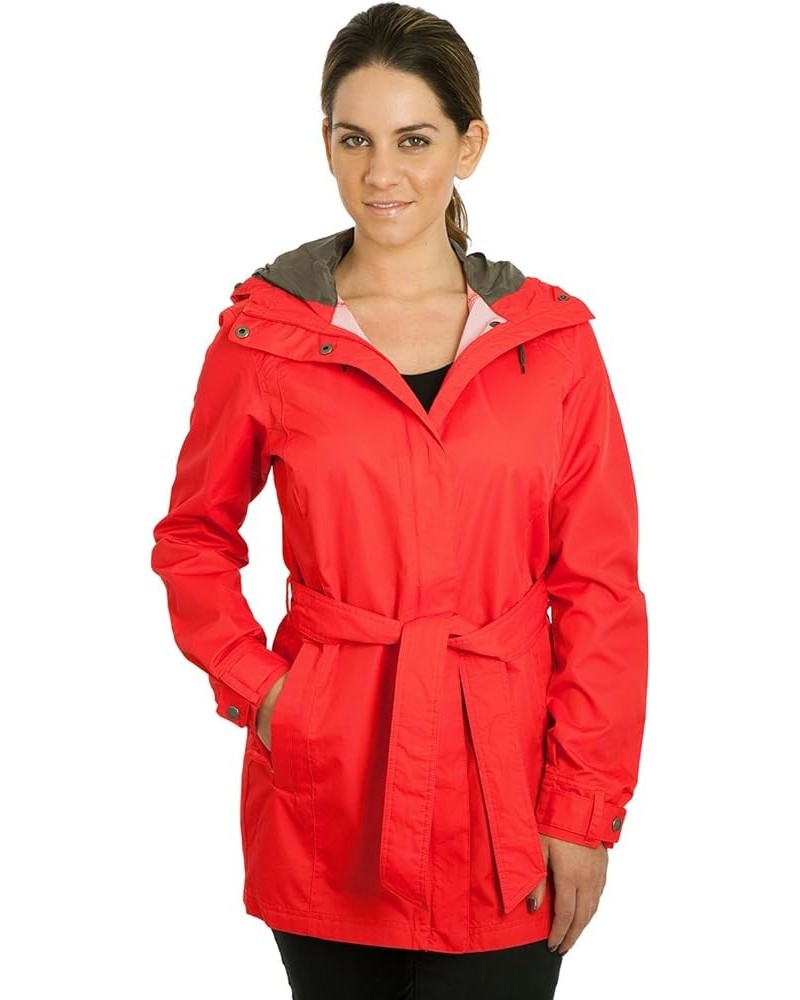 Women's Pardon My Trench Rain Jacket, Water and Stain Repellent Red Hibiscus $52.25 Coats