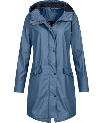 Jackets for Women Waterproof Rain Coat Casual Hooded Long Outerwear Long Sleeve Zipper Button Tops with Pocket Blue $8.84 Jac...