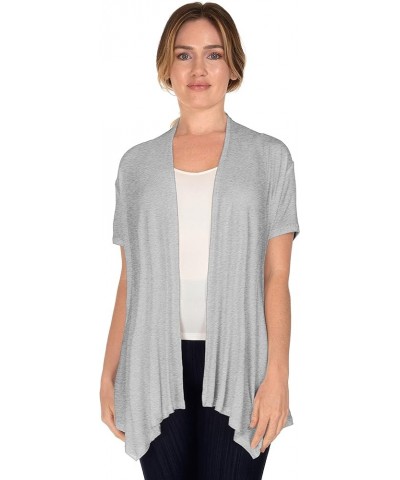 Womens Lightweight Short Sleeve Open Front Cardigan(S-5X) Heathergrey $15.59 Sweaters