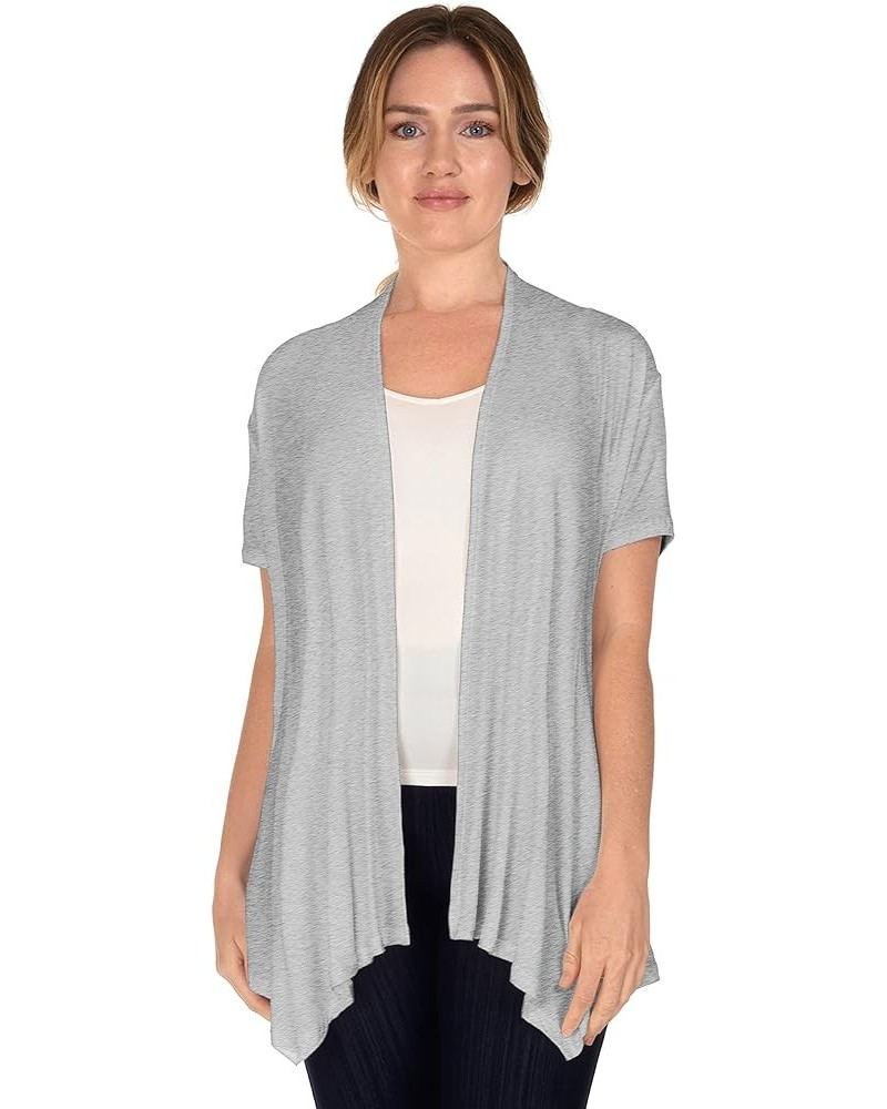 Womens Lightweight Short Sleeve Open Front Cardigan(S-5X) Heathergrey $15.59 Sweaters