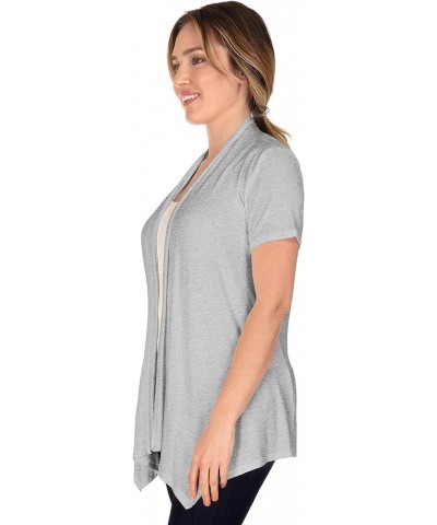 Womens Lightweight Short Sleeve Open Front Cardigan(S-5X) Heathergrey $15.59 Sweaters