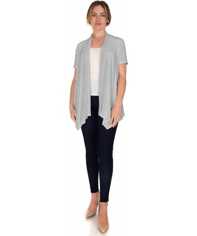 Womens Lightweight Short Sleeve Open Front Cardigan(S-5X) Heathergrey $15.59 Sweaters