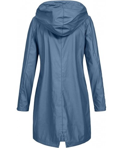 Jackets for Women Waterproof Rain Coat Casual Hooded Long Outerwear Long Sleeve Zipper Button Tops with Pocket Blue $8.84 Jac...