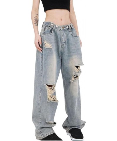 JH Women Low Rrise Baggy Jeans Ripped Wide Leg Pants Boyfriends Loose Denim Perforated Trousers Blue $14.57 Jeans