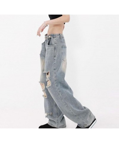 JH Women Low Rrise Baggy Jeans Ripped Wide Leg Pants Boyfriends Loose Denim Perforated Trousers Blue $14.57 Jeans