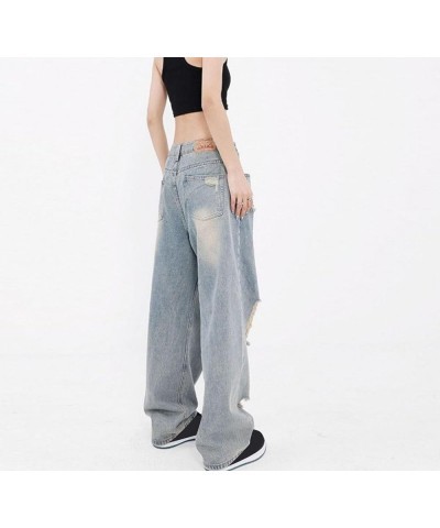 JH Women Low Rrise Baggy Jeans Ripped Wide Leg Pants Boyfriends Loose Denim Perforated Trousers Blue $14.57 Jeans