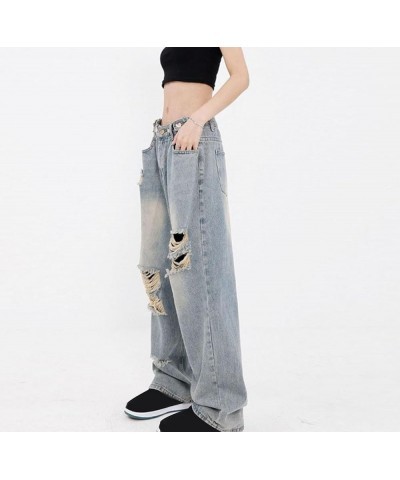 JH Women Low Rrise Baggy Jeans Ripped Wide Leg Pants Boyfriends Loose Denim Perforated Trousers Blue $14.57 Jeans