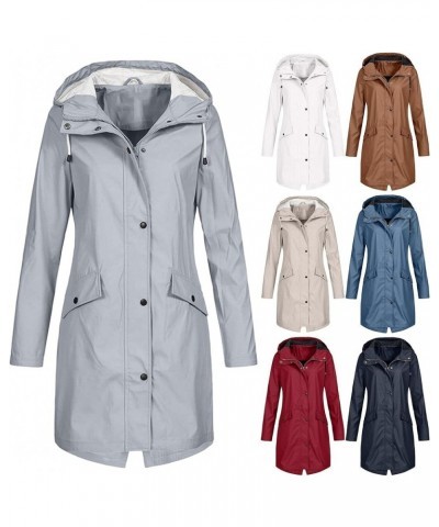 Jackets for Women Waterproof Rain Coat Casual Hooded Long Outerwear Long Sleeve Zipper Button Tops with Pocket Blue $8.84 Jac...