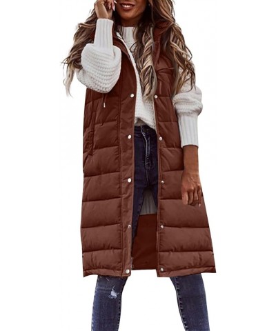 Long Vest For Women Sleeveless Plus Size Zip Up Hoodie Quilted Fleece Jacket Fashion Winter Coats 4brown $9.35 Vests