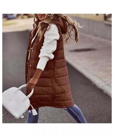 Long Vest For Women Sleeveless Plus Size Zip Up Hoodie Quilted Fleece Jacket Fashion Winter Coats 4brown $9.35 Vests