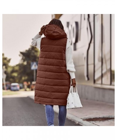 Long Vest For Women Sleeveless Plus Size Zip Up Hoodie Quilted Fleece Jacket Fashion Winter Coats 4brown $9.35 Vests