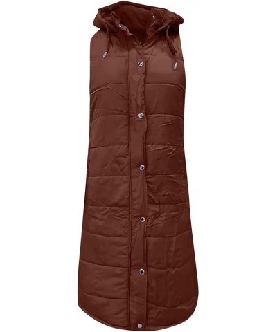 Long Vest For Women Sleeveless Plus Size Zip Up Hoodie Quilted Fleece Jacket Fashion Winter Coats 4brown $9.35 Vests