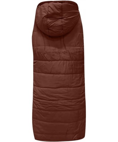 Long Vest For Women Sleeveless Plus Size Zip Up Hoodie Quilted Fleece Jacket Fashion Winter Coats 4brown $9.35 Vests