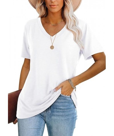 Womens Tops Casual V Neck Short Sleeve Solid Color Basic T Shirt White $10.27 T-Shirts