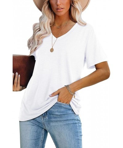 Womens Tops Casual V Neck Short Sleeve Solid Color Basic T Shirt White $10.27 T-Shirts