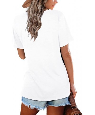 Womens Tops Casual V Neck Short Sleeve Solid Color Basic T Shirt White $10.27 T-Shirts