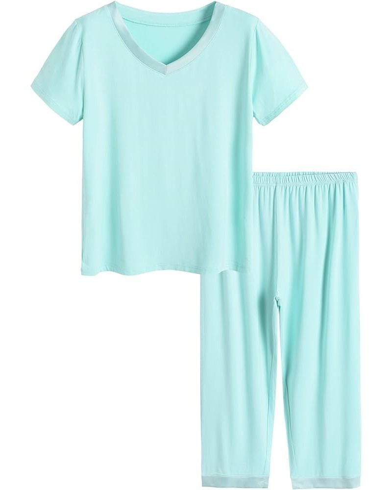 Women's Sleepwear Tops with Capri Pants Pajama Sets Green $19.49 Sleep & Lounge