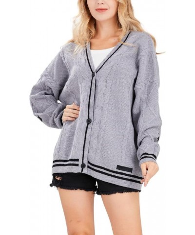 Women's Cardigan Open Front Stars Embroideried Cable Knit Sweaters Button Down V Neck Sweater Grey $16.72 Sweaters