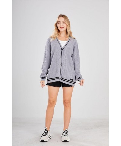 Women's Cardigan Open Front Stars Embroideried Cable Knit Sweaters Button Down V Neck Sweater Grey $16.72 Sweaters