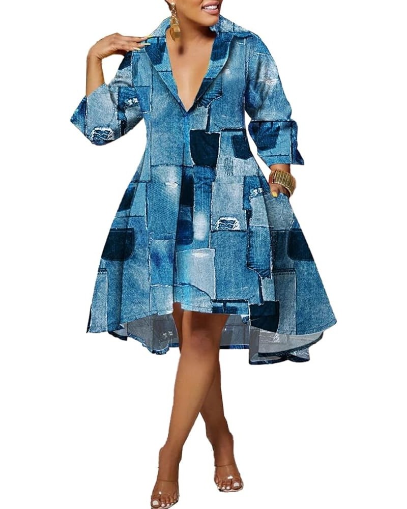 African Print Dresses for Women Loose Fit Dashiki Floral Printed Button Down Shirt Party Club Midi Dress 10221-blue $17.99 Dr...