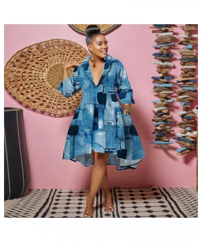 African Print Dresses for Women Loose Fit Dashiki Floral Printed Button Down Shirt Party Club Midi Dress 10221-blue $17.99 Dr...