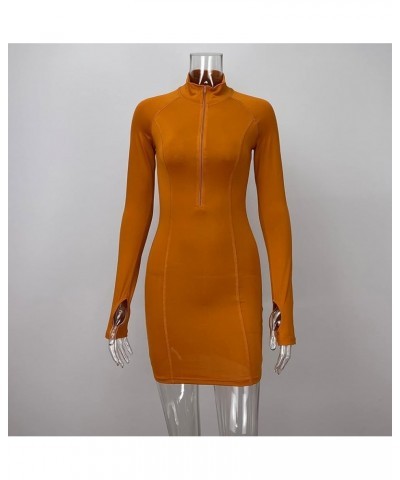 Women Long Sleeve Bodycon Dress Zipper Fitness Mini Dresses Thumb Hole Caramel $7.50 Dresses