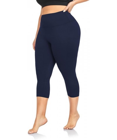 Plus Size Capri Leggings for Women-Stretchy X-Large-4X Tummy Control High Waist Spandex Workout Black Yoga Pants 2-navy Blue-...