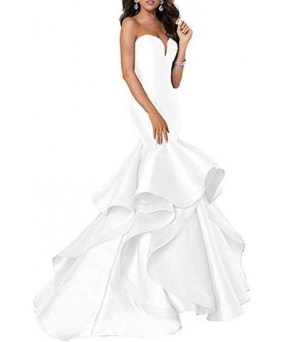 Women's Mermaid Satin Prom Dresses Sweetheart Long Formal Evening Dresses Party Gowns White $41.10 Dresses