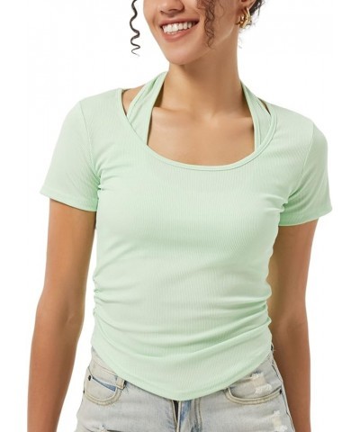 Women's Crop Top Short Sleeve Cotton Basic Scoop Neck Summer Shirt Slim Fit Casual Sexy Tees T-Shirts Green $11.29 T-Shirts