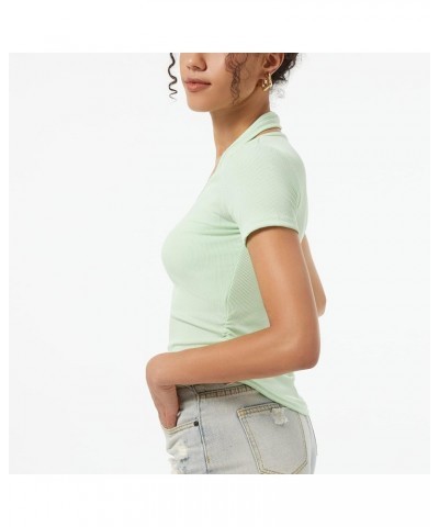 Women's Crop Top Short Sleeve Cotton Basic Scoop Neck Summer Shirt Slim Fit Casual Sexy Tees T-Shirts Green $11.29 T-Shirts