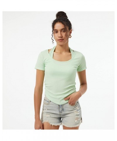 Women's Crop Top Short Sleeve Cotton Basic Scoop Neck Summer Shirt Slim Fit Casual Sexy Tees T-Shirts Green $11.29 T-Shirts