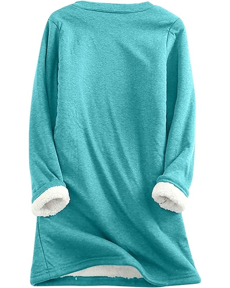 Fleece Lined Sweatshirt Women's Sherpa Lined Sweatshirt Winter Warm Fleece Crewneck Pullover Loungewear 01-cyan $10.25 Active...