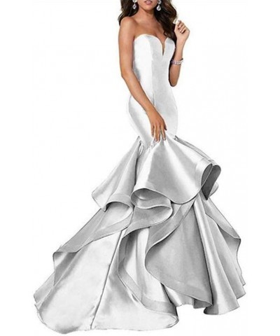 Women's Mermaid Satin Prom Dresses Sweetheart Long Formal Evening Dresses Party Gowns White $41.10 Dresses