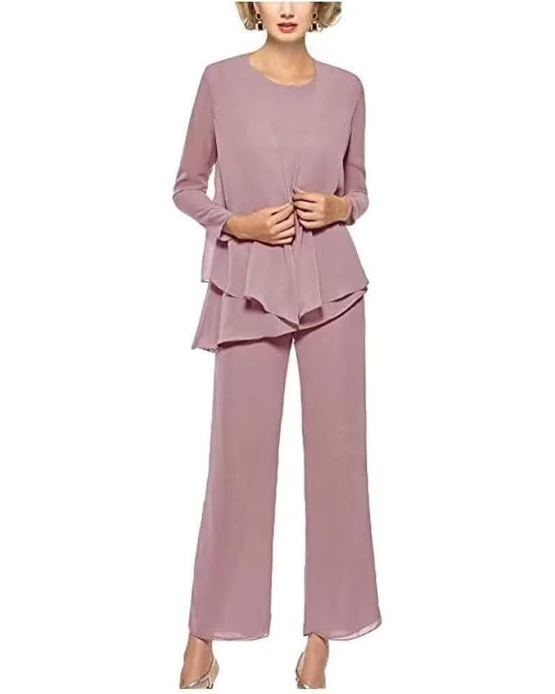 Women's 3 Pieces Mother of The Bride Pantsuits for Wedding Chiffon Formal Evening Outfit Set with Jackets Dusty Rose $32.43 S...