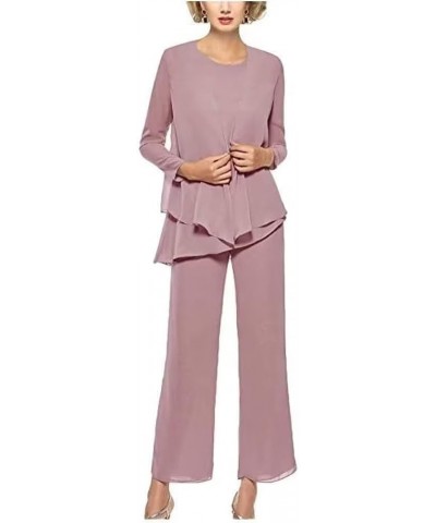 Women's 3 Pieces Mother of The Bride Pantsuits for Wedding Chiffon Formal Evening Outfit Set with Jackets Dusty Rose $32.43 S...