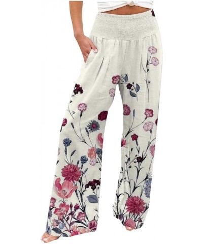 Women's Trousers Plus Size Beach Boho Elastic High Waist Wide Leg Palazzo Pants Womens Fall Pants Casual Floral Red $5.44 Pants