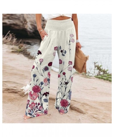 Women's Trousers Plus Size Beach Boho Elastic High Waist Wide Leg Palazzo Pants Womens Fall Pants Casual Floral Red $5.44 Pants