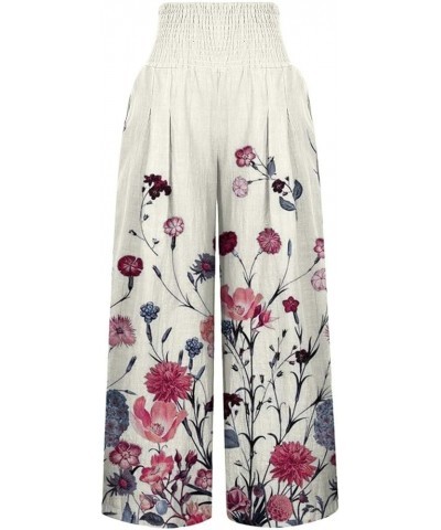 Women's Trousers Plus Size Beach Boho Elastic High Waist Wide Leg Palazzo Pants Womens Fall Pants Casual Floral Red $5.44 Pants