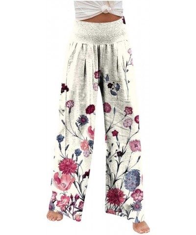 Women's Trousers Plus Size Beach Boho Elastic High Waist Wide Leg Palazzo Pants Womens Fall Pants Casual Floral Red $5.44 Pants