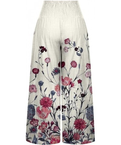 Women's Trousers Plus Size Beach Boho Elastic High Waist Wide Leg Palazzo Pants Womens Fall Pants Casual Floral Red $5.44 Pants