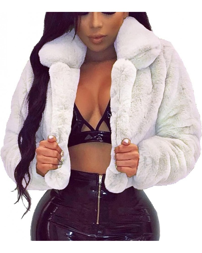 Womens Winter Outerwear Faux Fur Long Sleeve Crop Jacket Soft Fleece Short Coat Open Front Cardigans Clubwear White $9.89 Coats