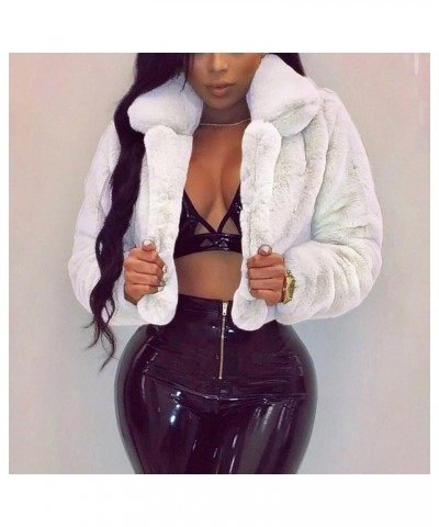 Womens Winter Outerwear Faux Fur Long Sleeve Crop Jacket Soft Fleece Short Coat Open Front Cardigans Clubwear White $9.89 Coats